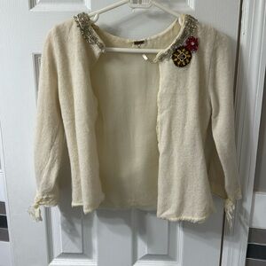 Vintage Free People White Cardigan with Flowers